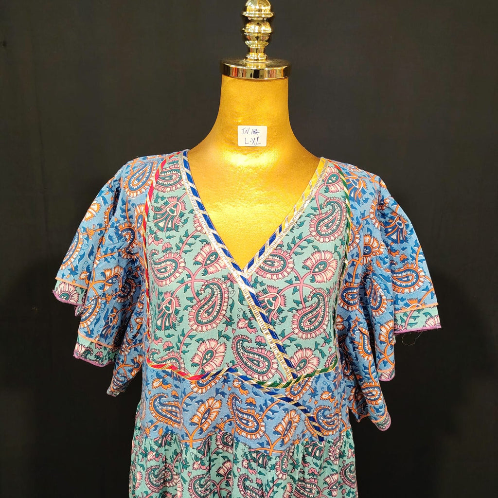 L-XL Dahlia Cotton Printed Dress 57" Long Jalabiya