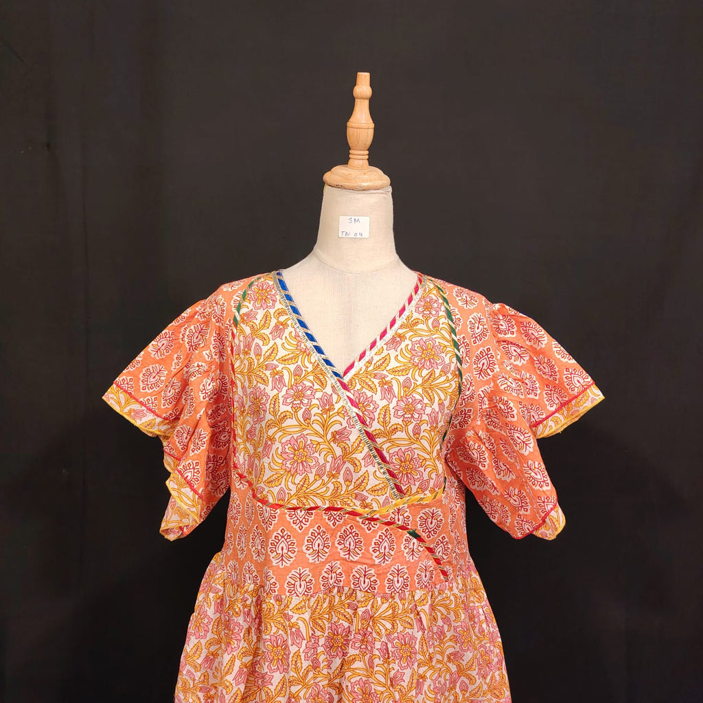 S-M Dahlia Printed Cotton Dress 57" Long Jalabiya