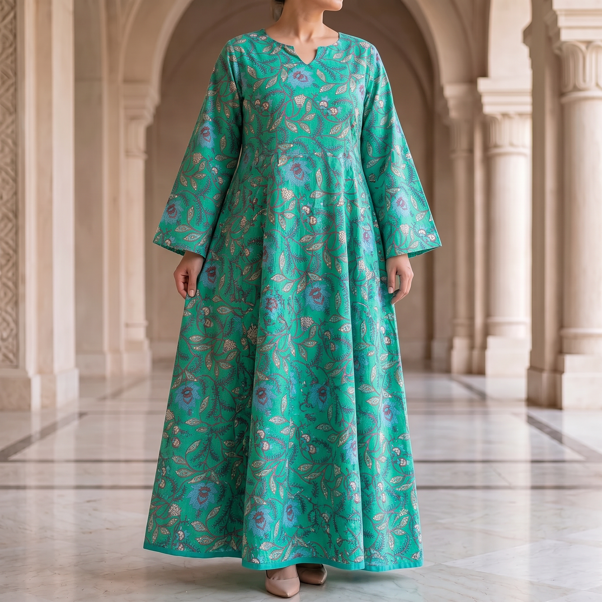 Areeba 100% Premium Indian Cotton Jalabiya – Women’s Long Dress.