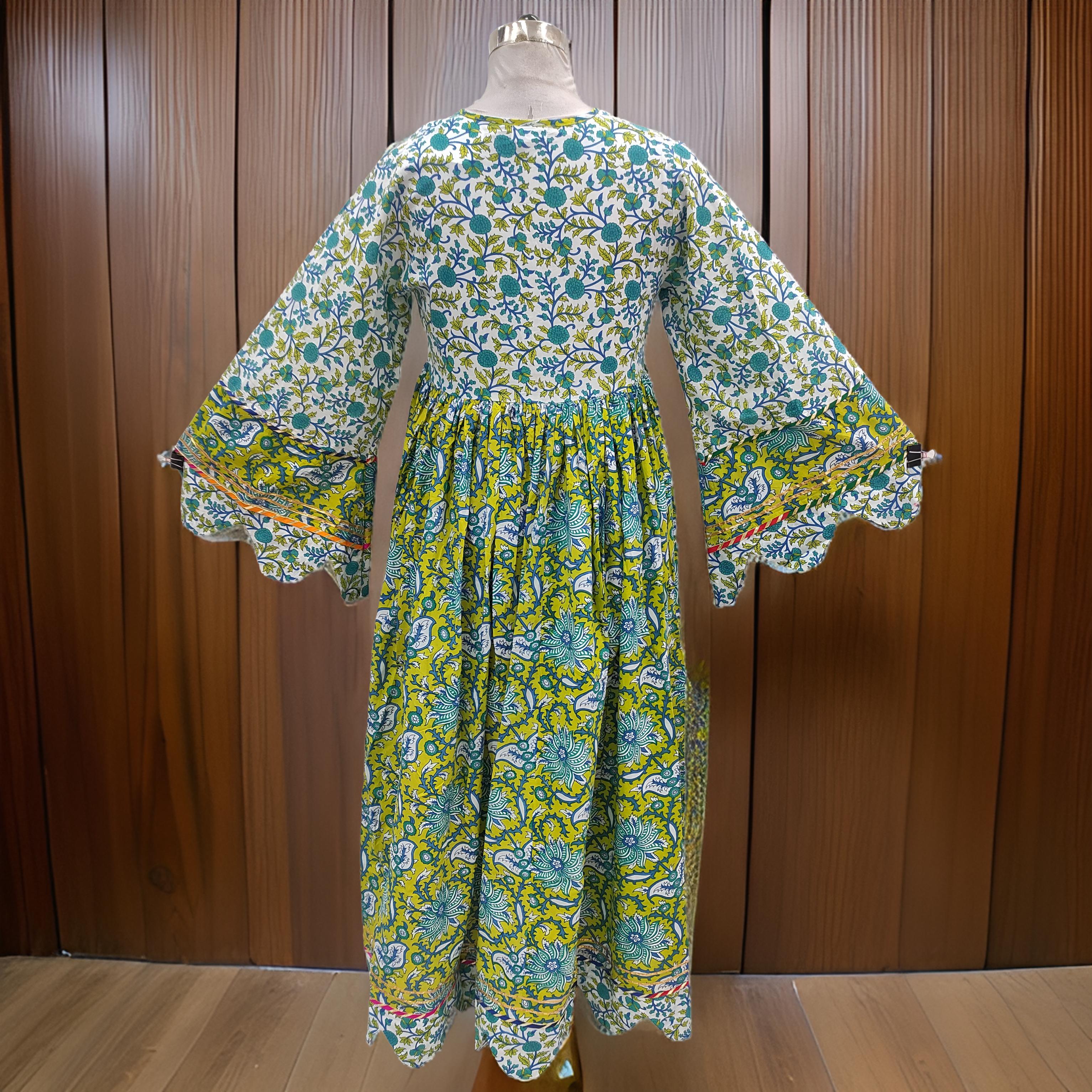 L/XL Esah Printed Cotton Dress 57" Long Jalabiya