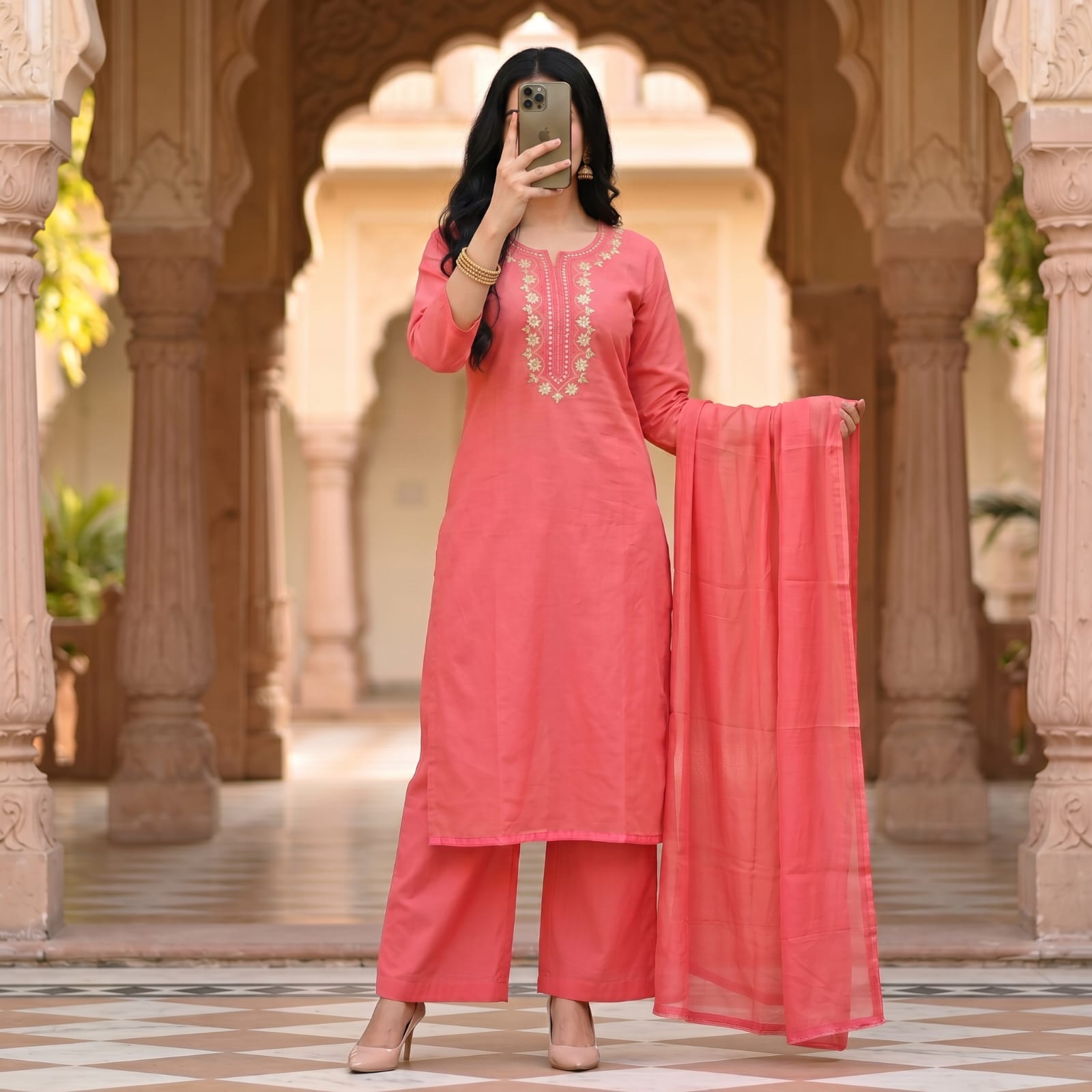 Premium Stitched Cotton Embroidery & Hand Work Suit With Sheila 2672
