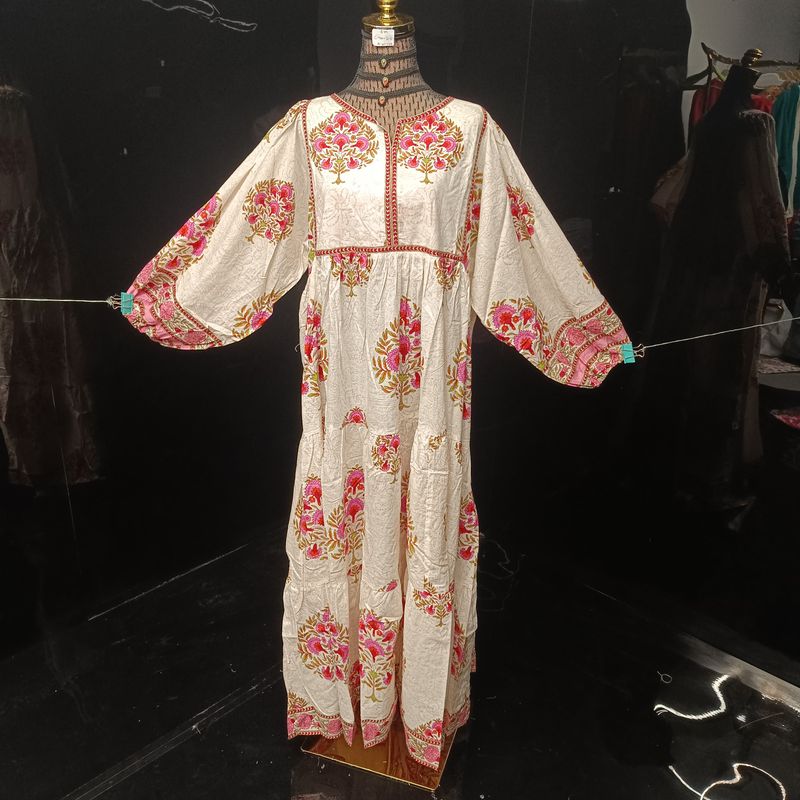 L-XL Faiqa Printed Cotton Dress 57" Long Jalabiya