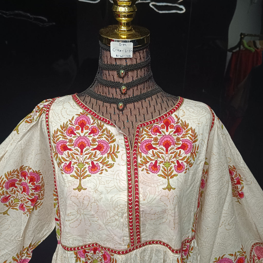 S/M Faiqa Printed Cotton Dress 57" Long Jalabiya