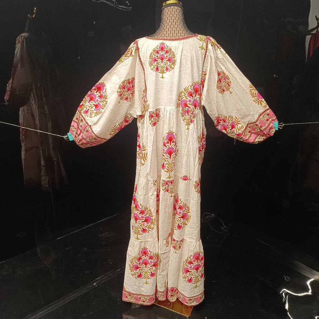L-XL Faiqa Printed Cotton Dress 57" Long Jalabiya