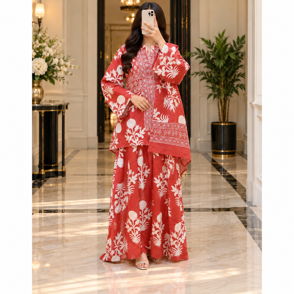 L-XL Cotton Printed Jacket & Jalabiya With Sheila Set length 57” Long.