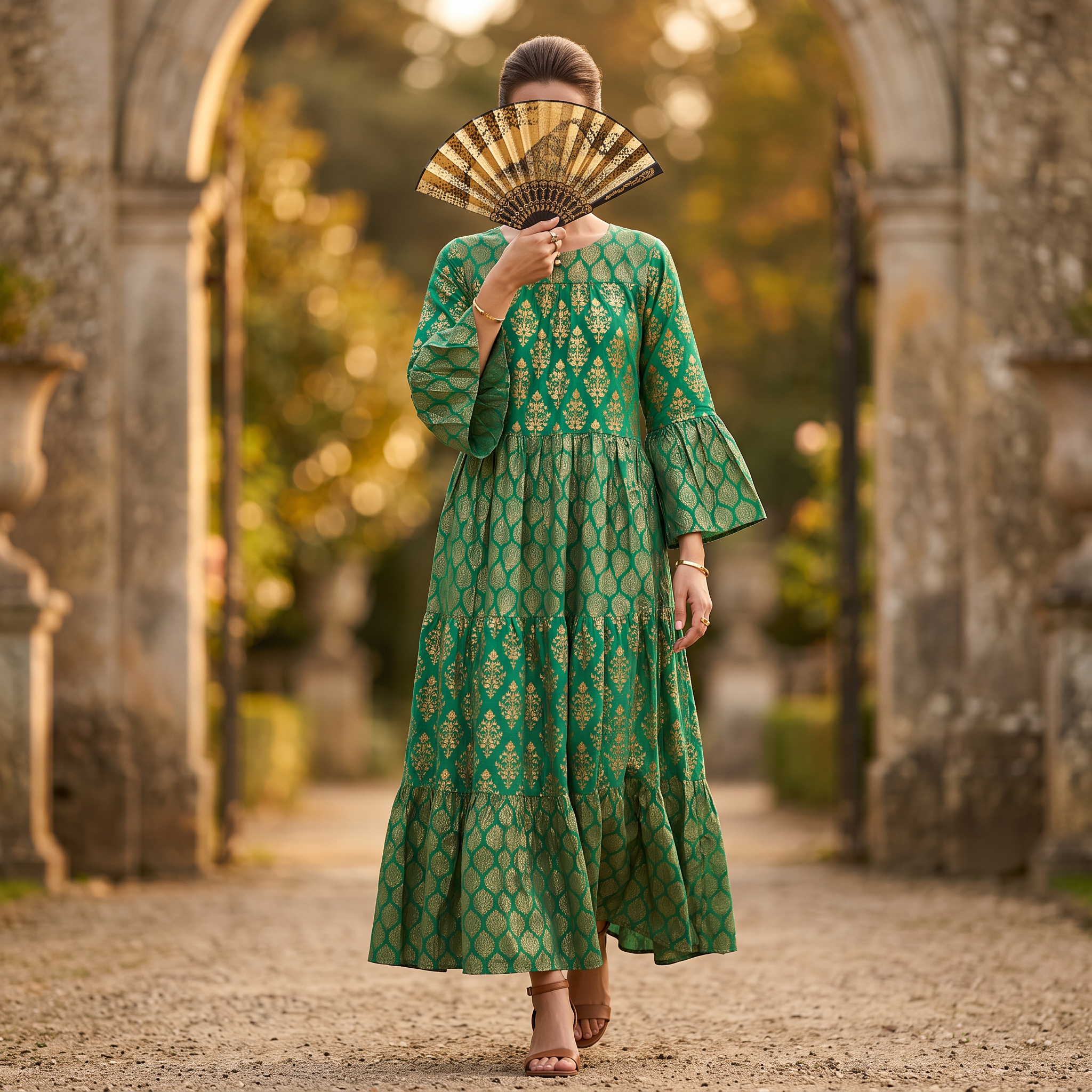 S/M Moon Gold Printed Dress 57" Long Jalabiya