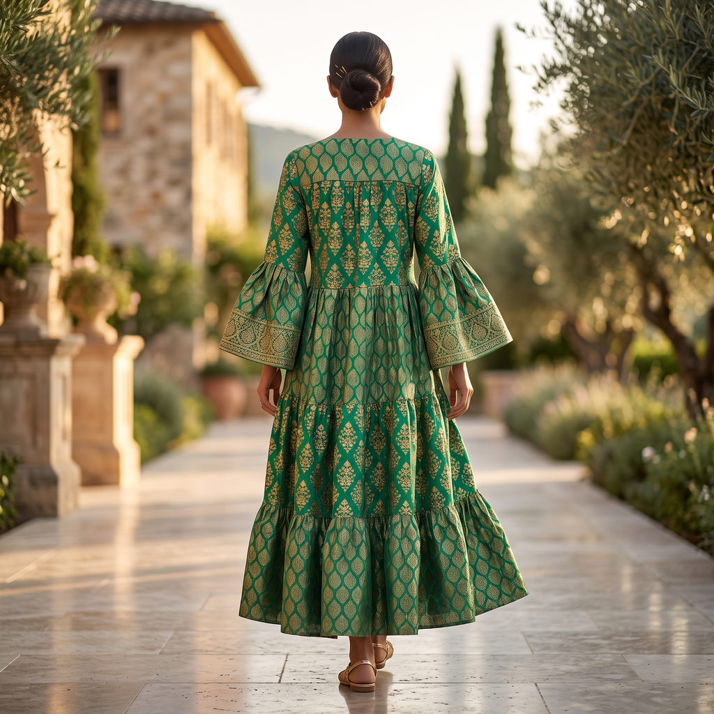 S/M Moon Gold Printed Dress 57" Long Jalabiya