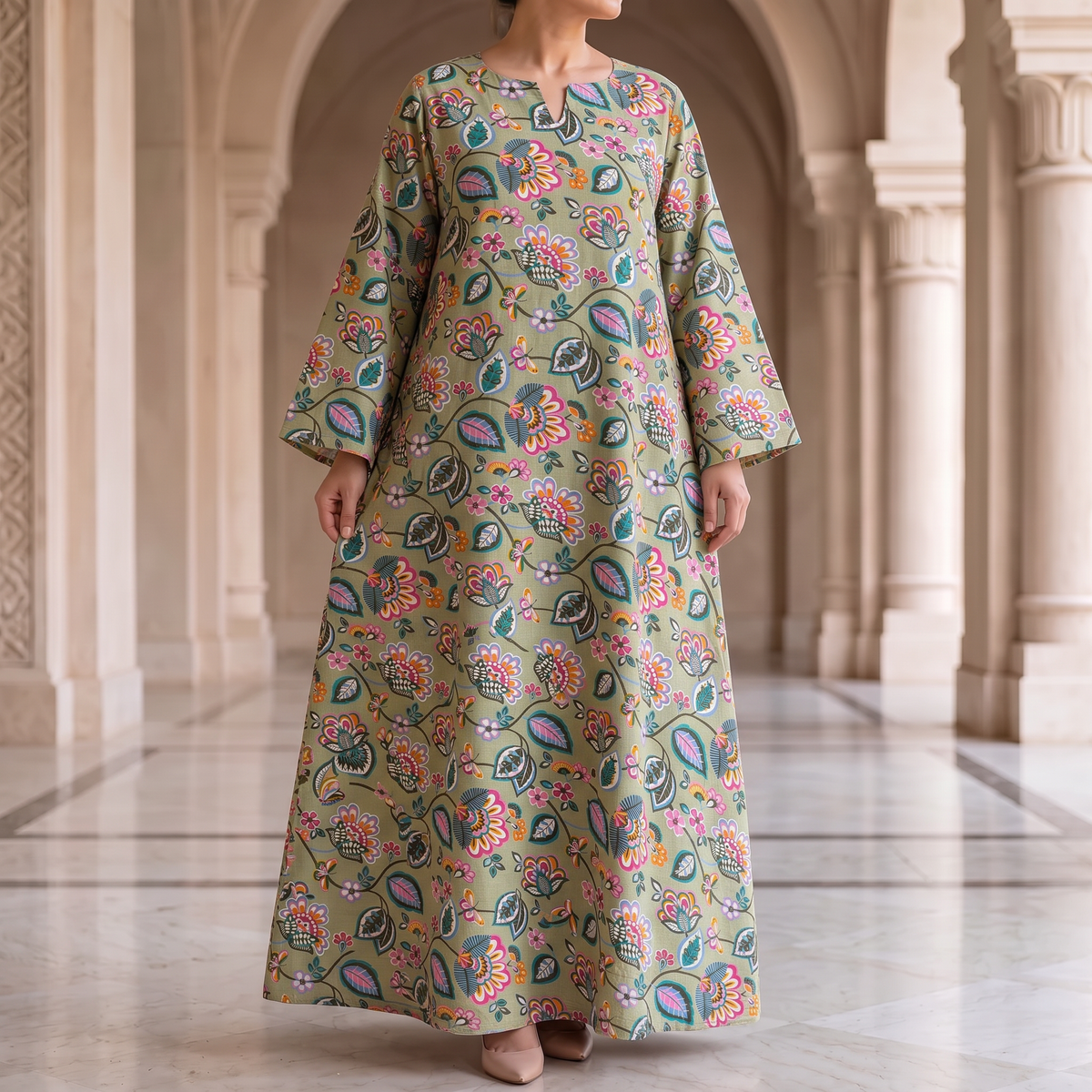 Areeba 100% Premium Indian Cotton Jalabiya – Women’s Long Dress.