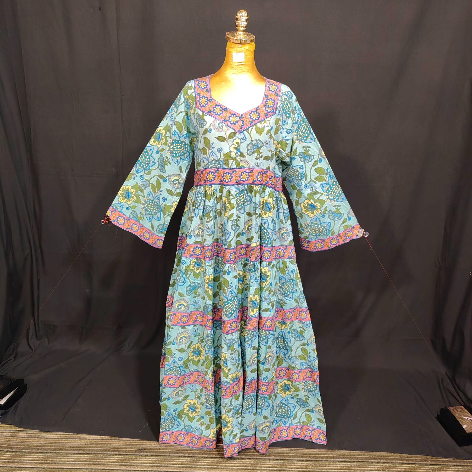 S-M Huda Printed Cotton Dress 57" Long Jalabiya
