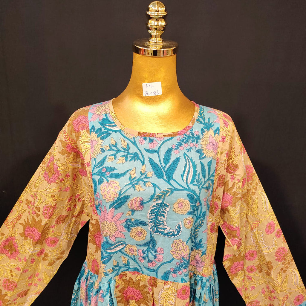 L-XL Heba Cotton Printed Dress 57" Long Jalabiya