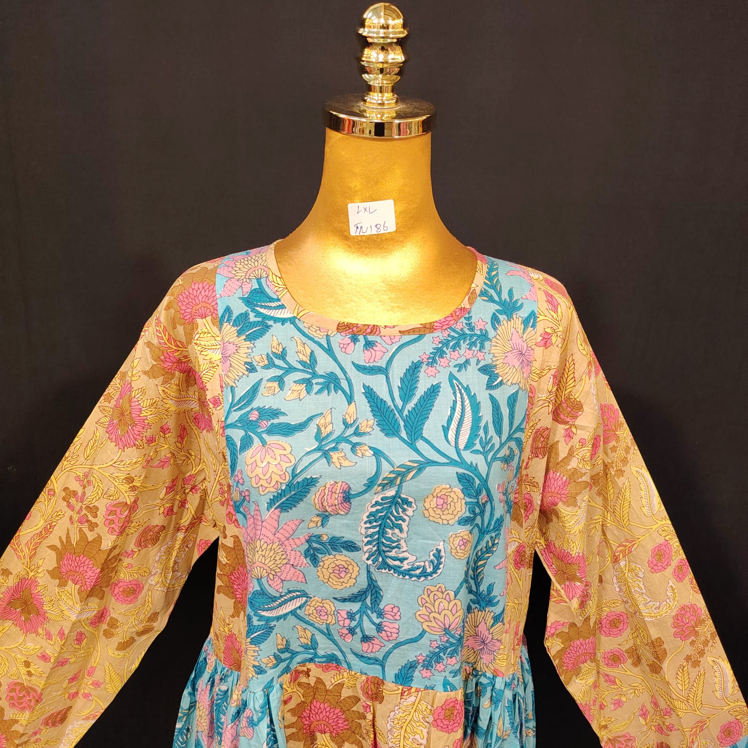 L-XL Heba Cotton Printed Dress 57" Long Jalabiya