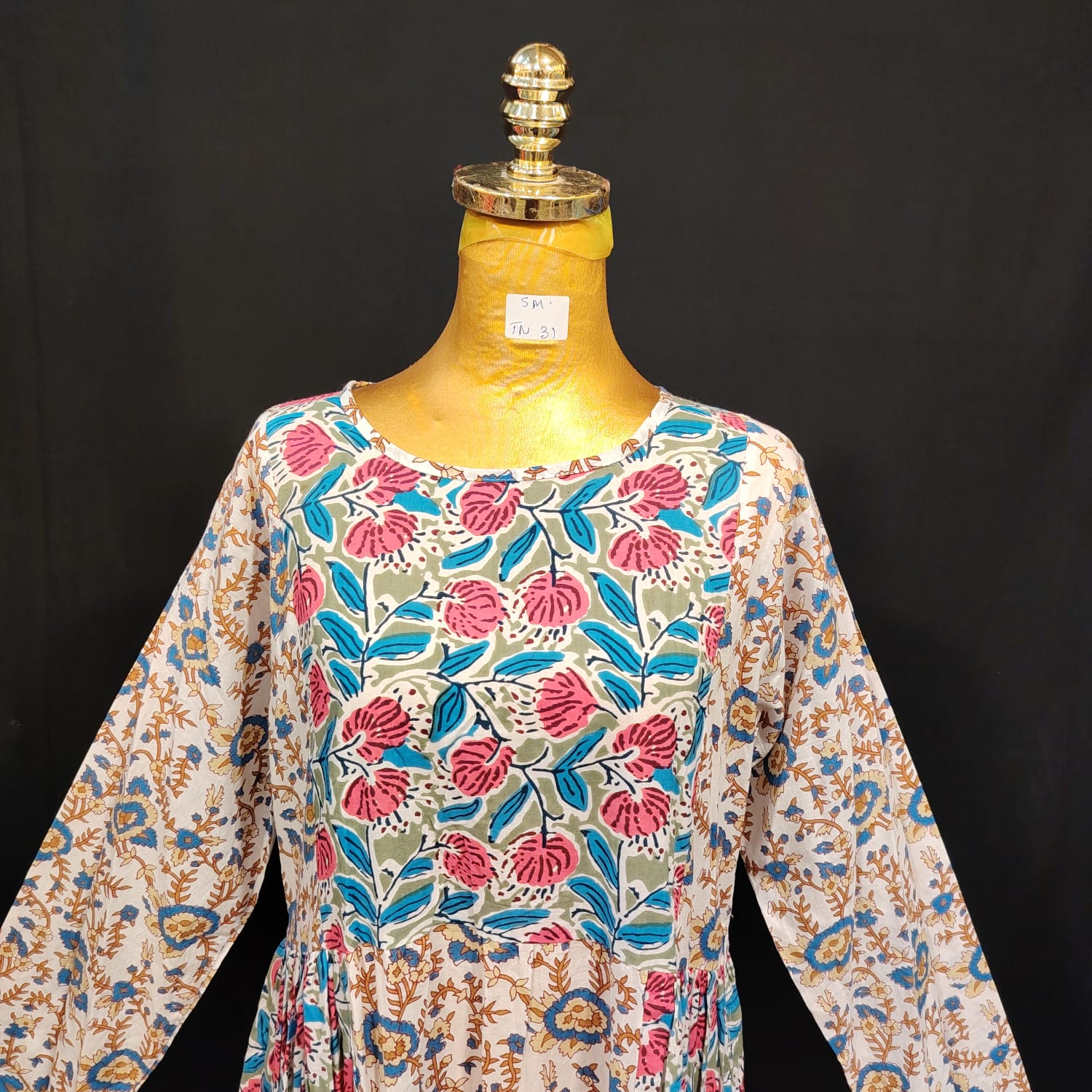 S-M Heba Cotton Printed Dress 57" Long Jalabiya