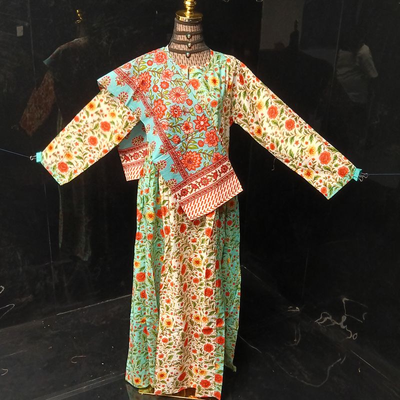 S/M Heba Printed Cotton Dress 57" Long Jalabiya With Sheila