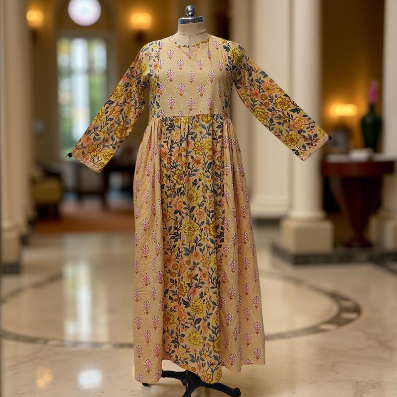 XS-S Heba Printed Cotton Dress 54" Long Jalabiya With Sheila