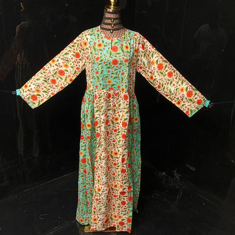 S/M Heba Printed Cotton Dress 57" Long Jalabiya With Sheila