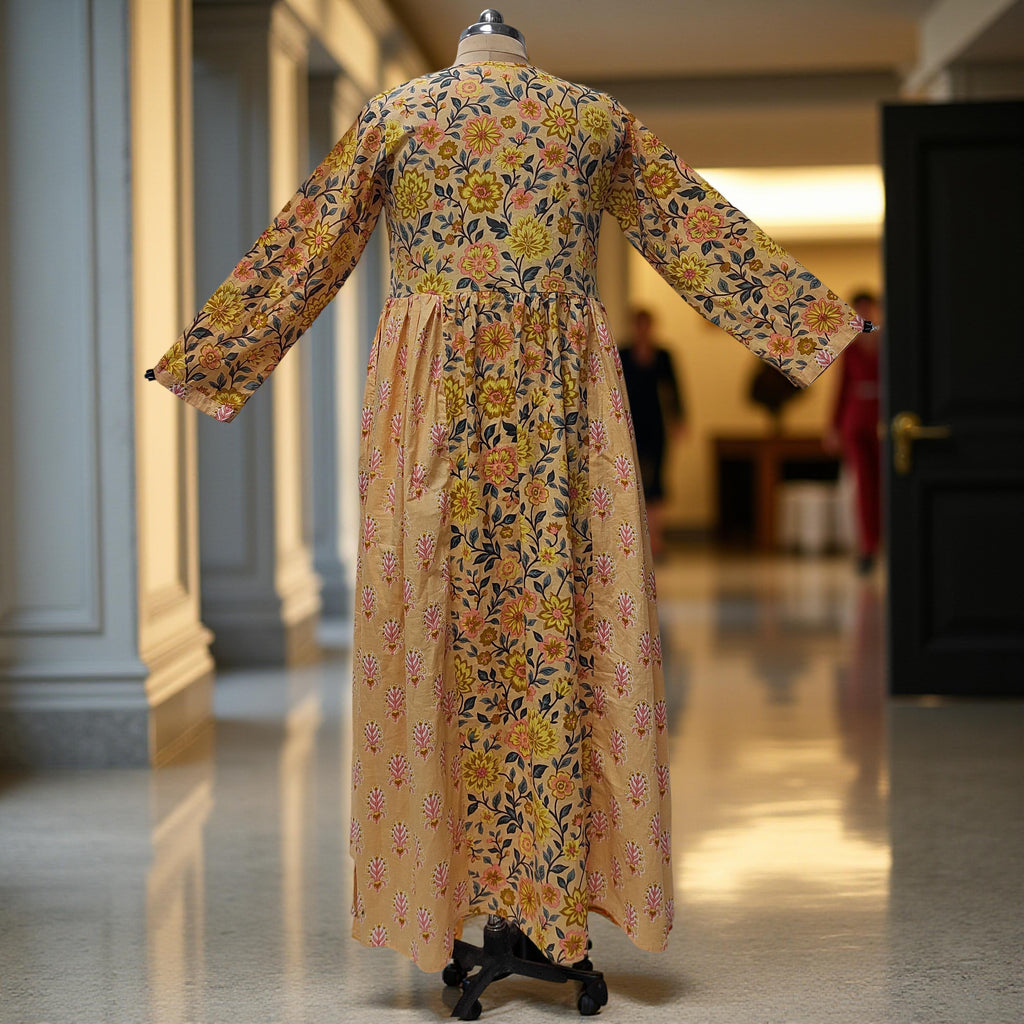 XS-S Heba Printed Cotton Dress 54" Long Jalabiya With Sheila