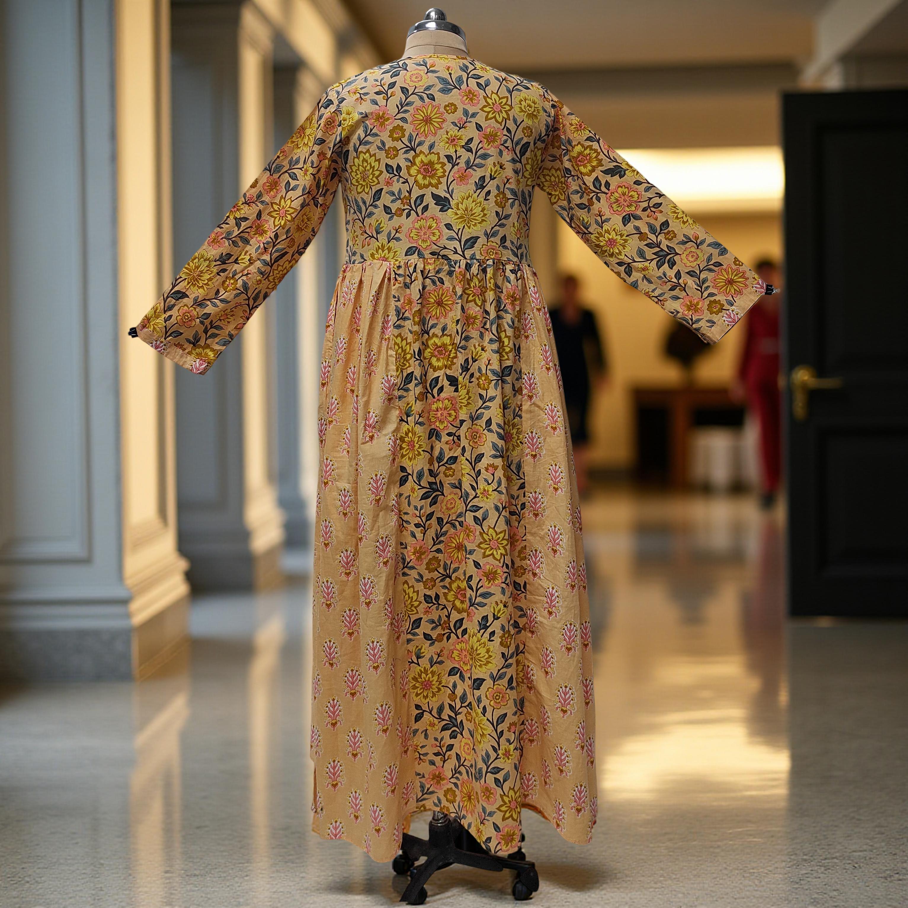 XS-S Heba Printed Cotton Dress 54" Long Jalabiya With Sheila