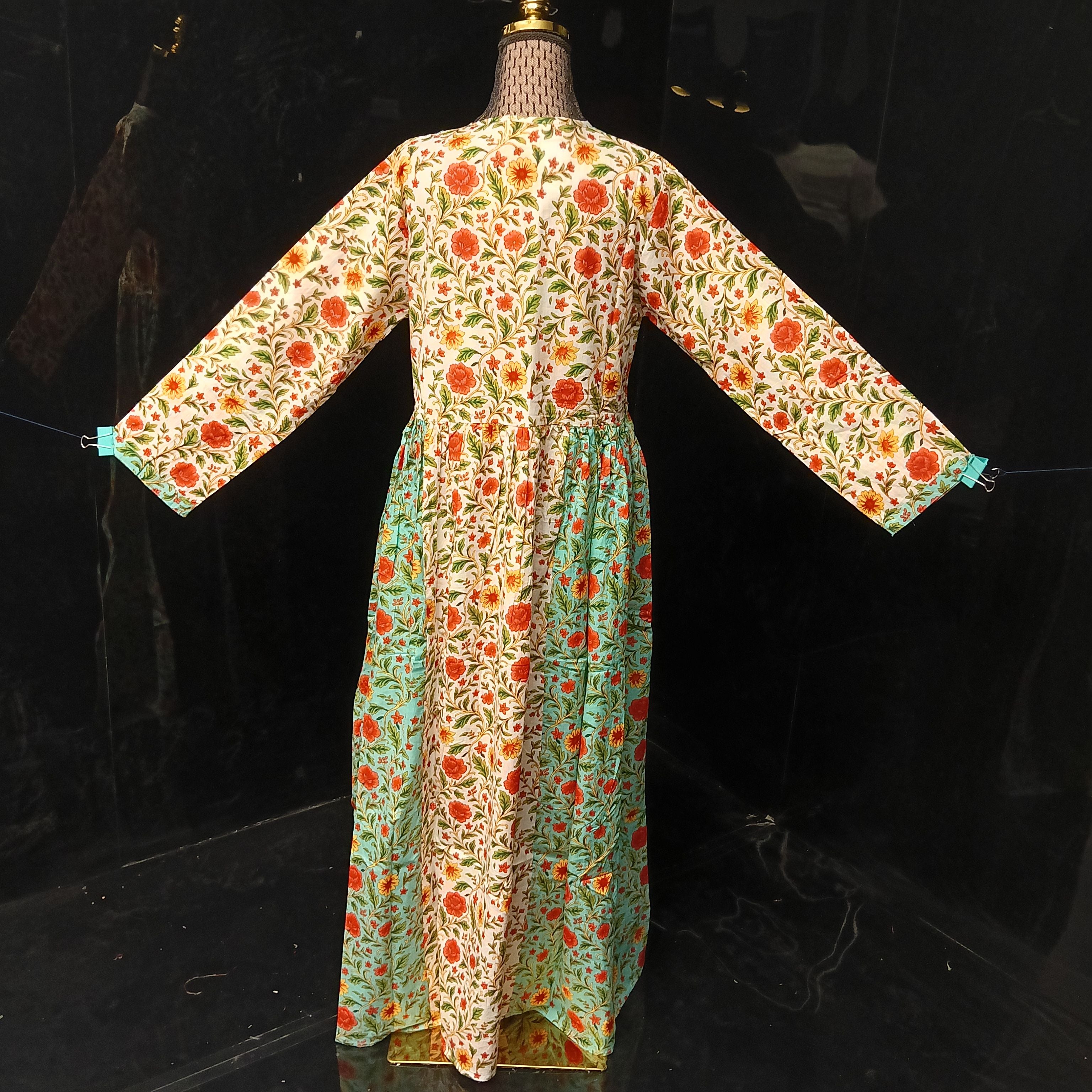 S/M Heba Printed Cotton Dress 57" Long Jalabiya With Sheila