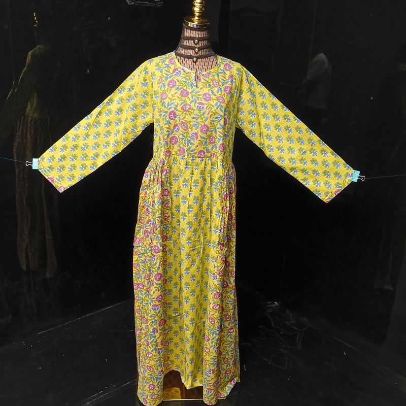 S/M Heba Printed Cotton Dress 57" Long Jalabiya With Sheila