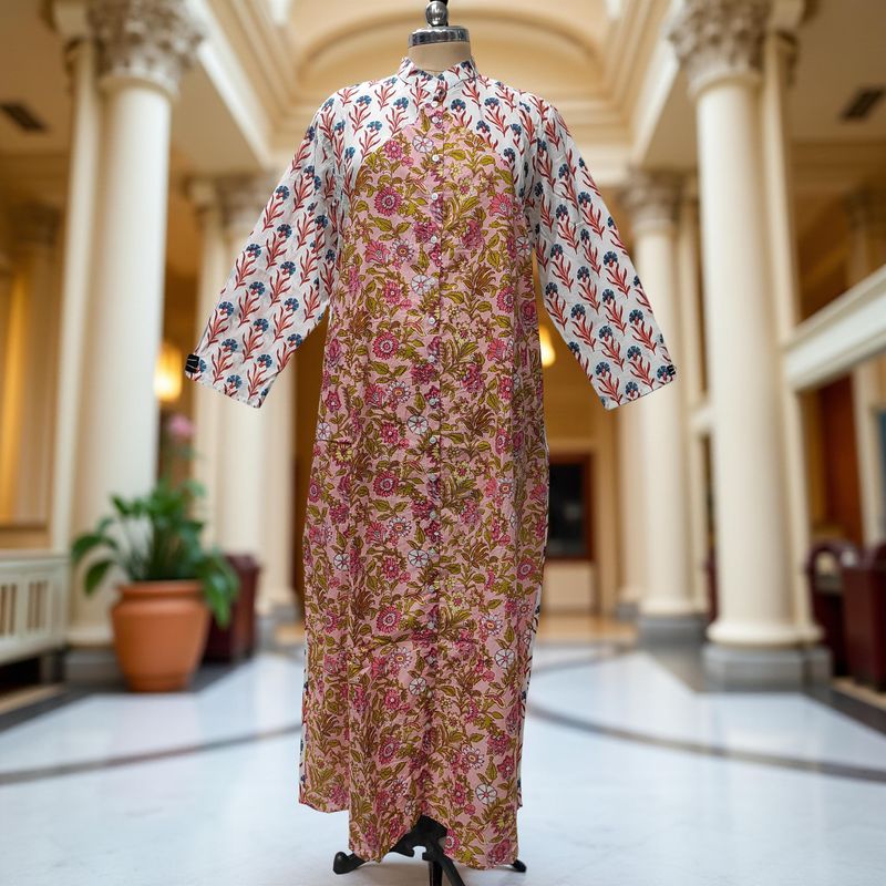 2XL-3XL Honey Printed Cotton Dress 57" Long Jalabiya With Sheila