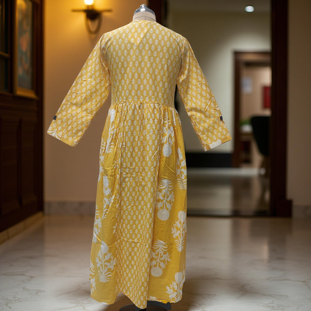 XS/S Heba Printed Cotton Dress 54" Long Jalabiya With Sheila
