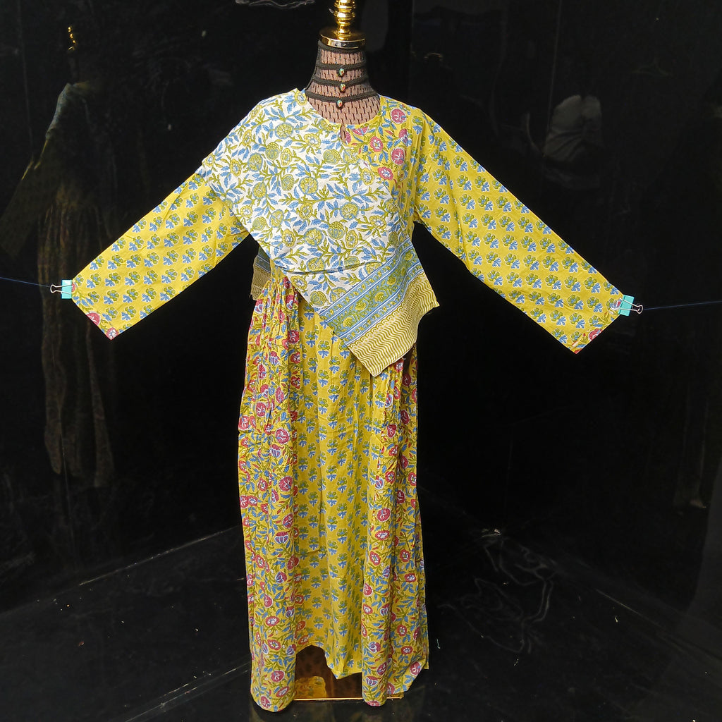L-XL Heba Printed Cotton Dress 57" Long Jalabiya With Sheila