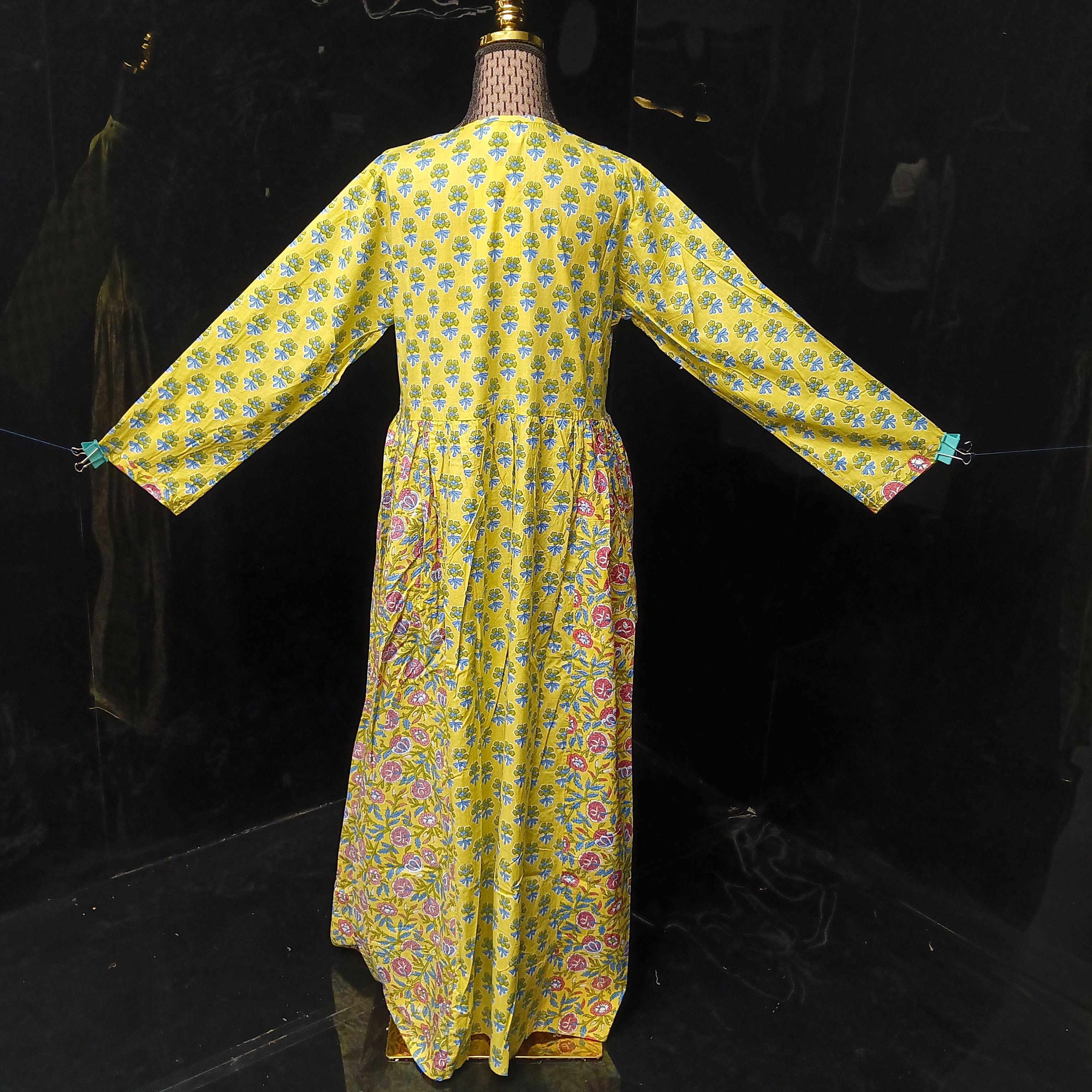 L-XL Heba Printed Cotton Dress 57" Long Jalabiya With Sheila