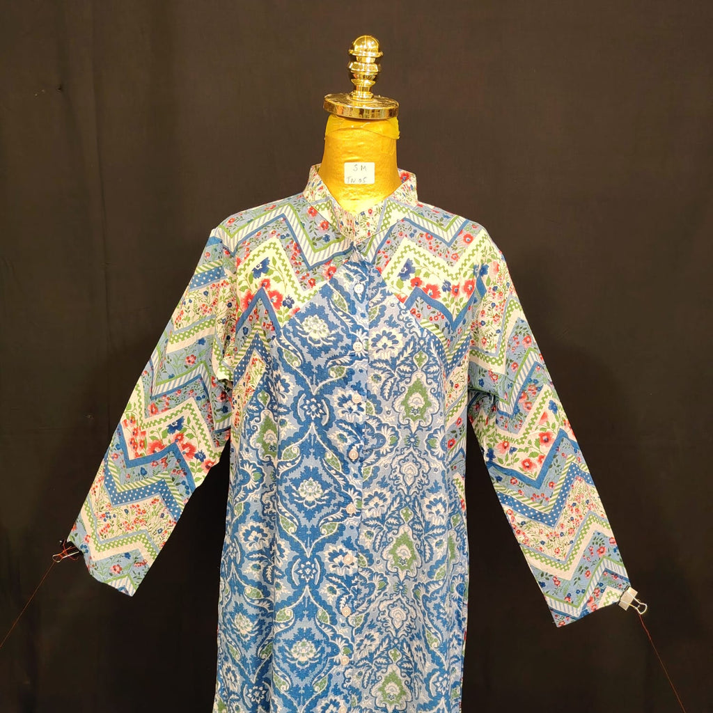 S-M Honey Printed Cotton Dress 57" Long Jalabiya