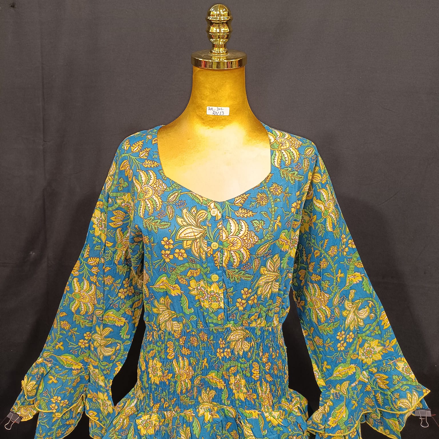 2XL/3XL Jawaria Printed Cotton Dress 57" Long Jalabiya
