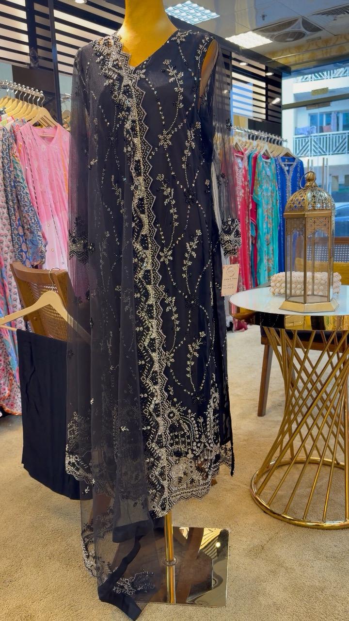 Luxury Black Handwork Sequin Pakistani Suit – Size M