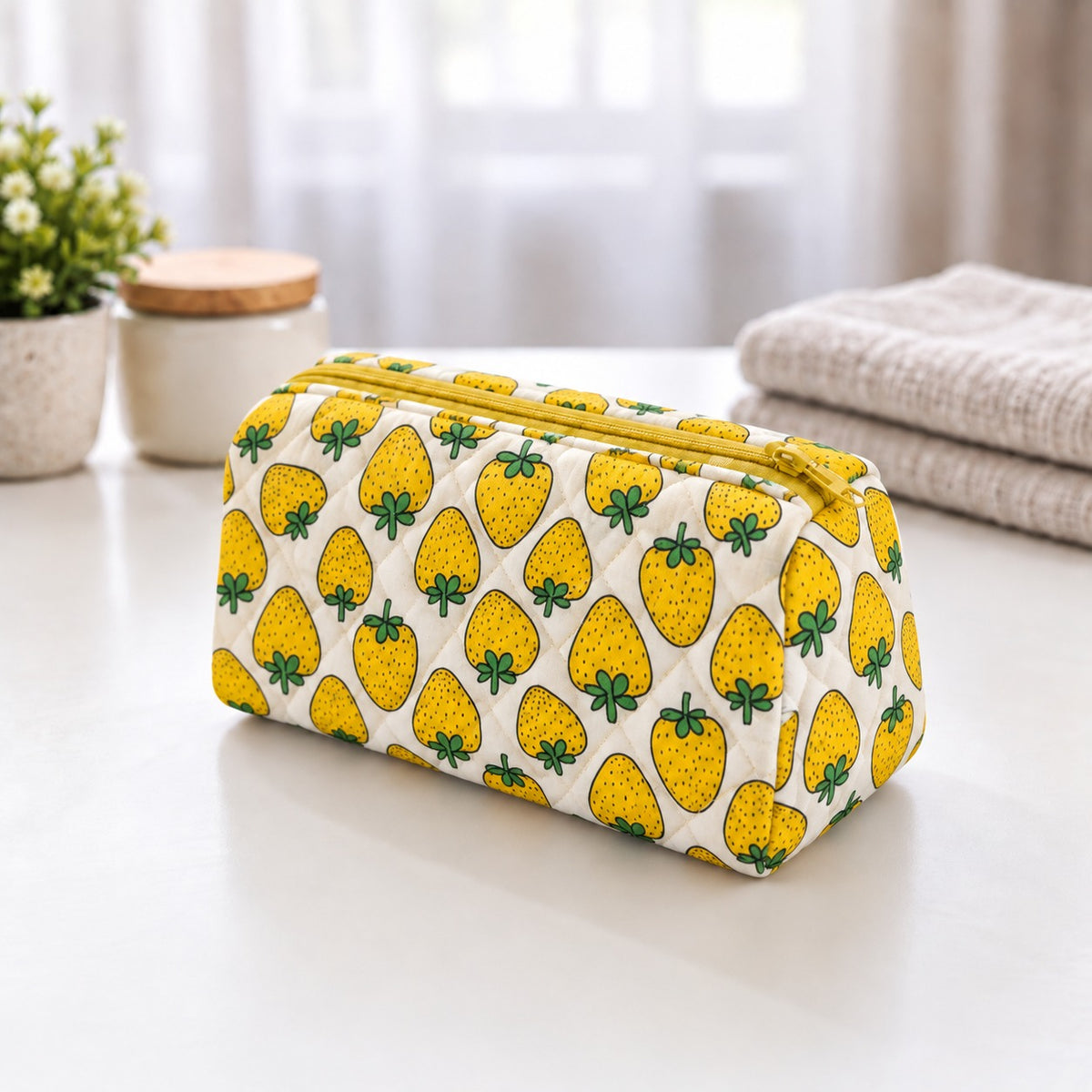 BG 2  Size Cotton Printed Cosmetic Bag With Zipper