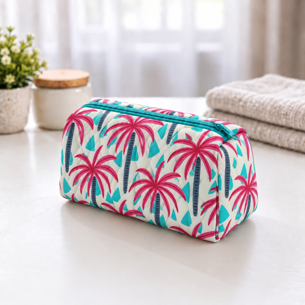 BG 2  Size Cotton Printed Cosmetic Bag With Zipper