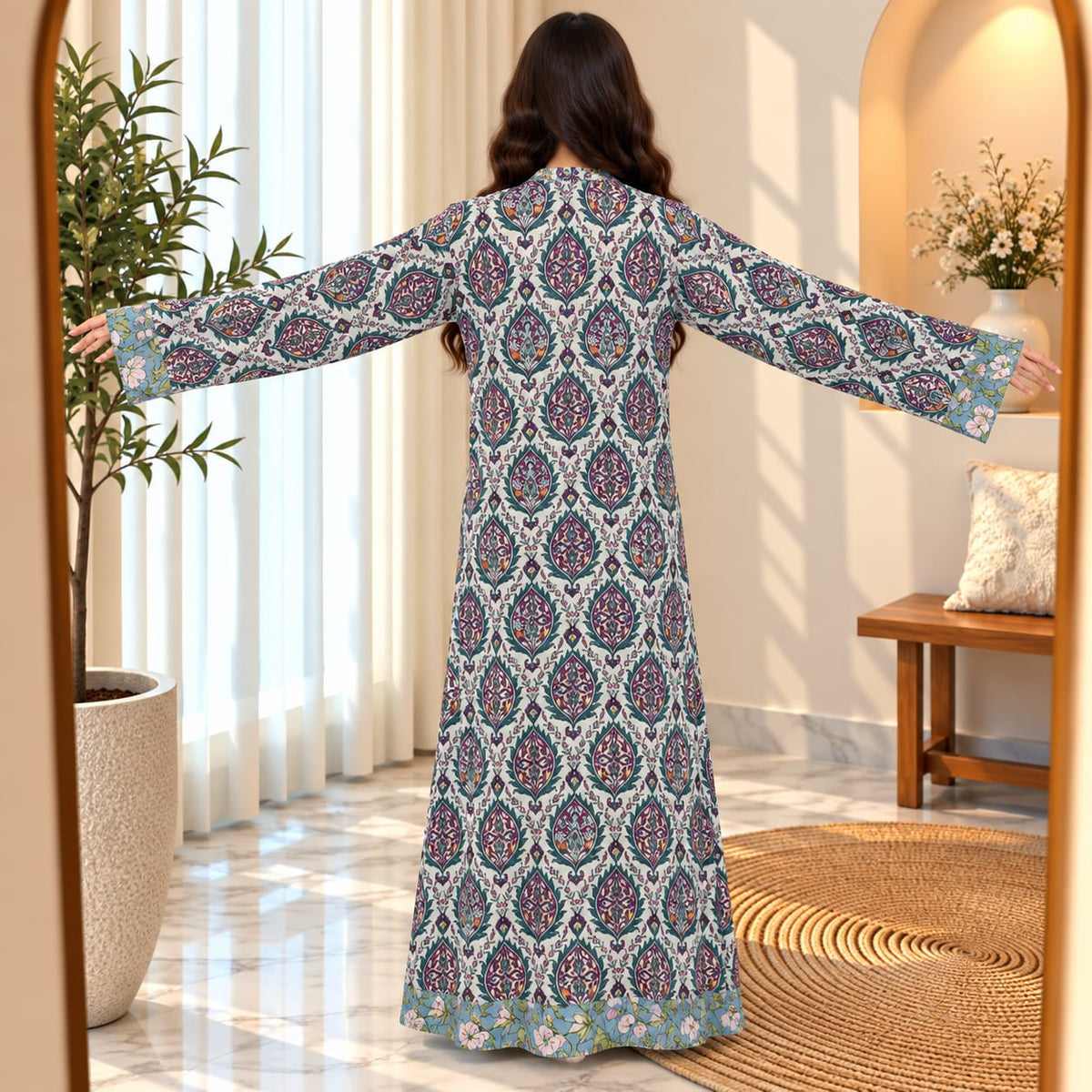 L/XL Lara Printed Cotton Long Dress Jalabiya – 57