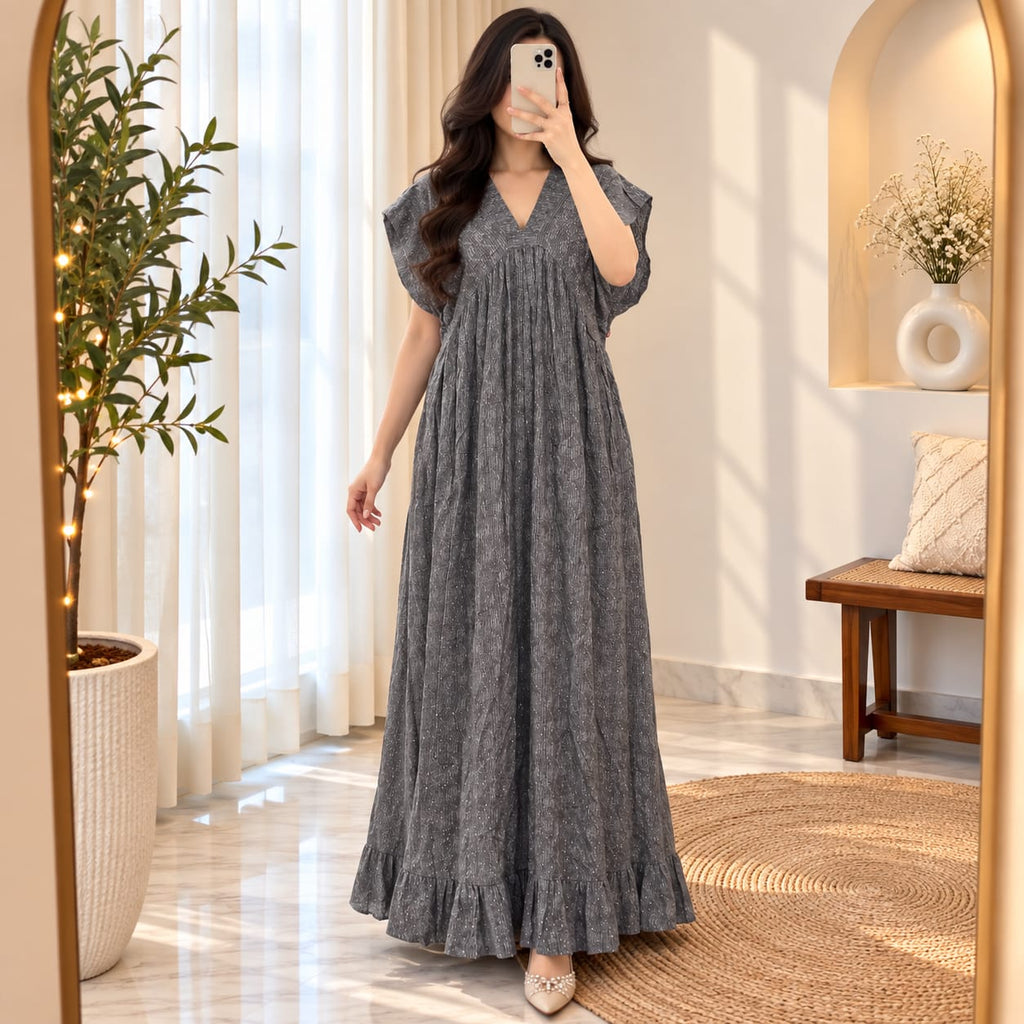 L/XL Amani Printed Cotton Long Dress Jalabiya – 57
