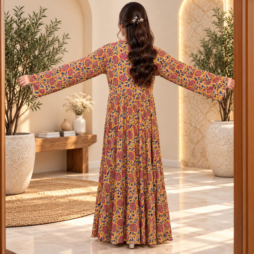 S/M Razia Printed Cotton Long Dress Jalabiya – 57"