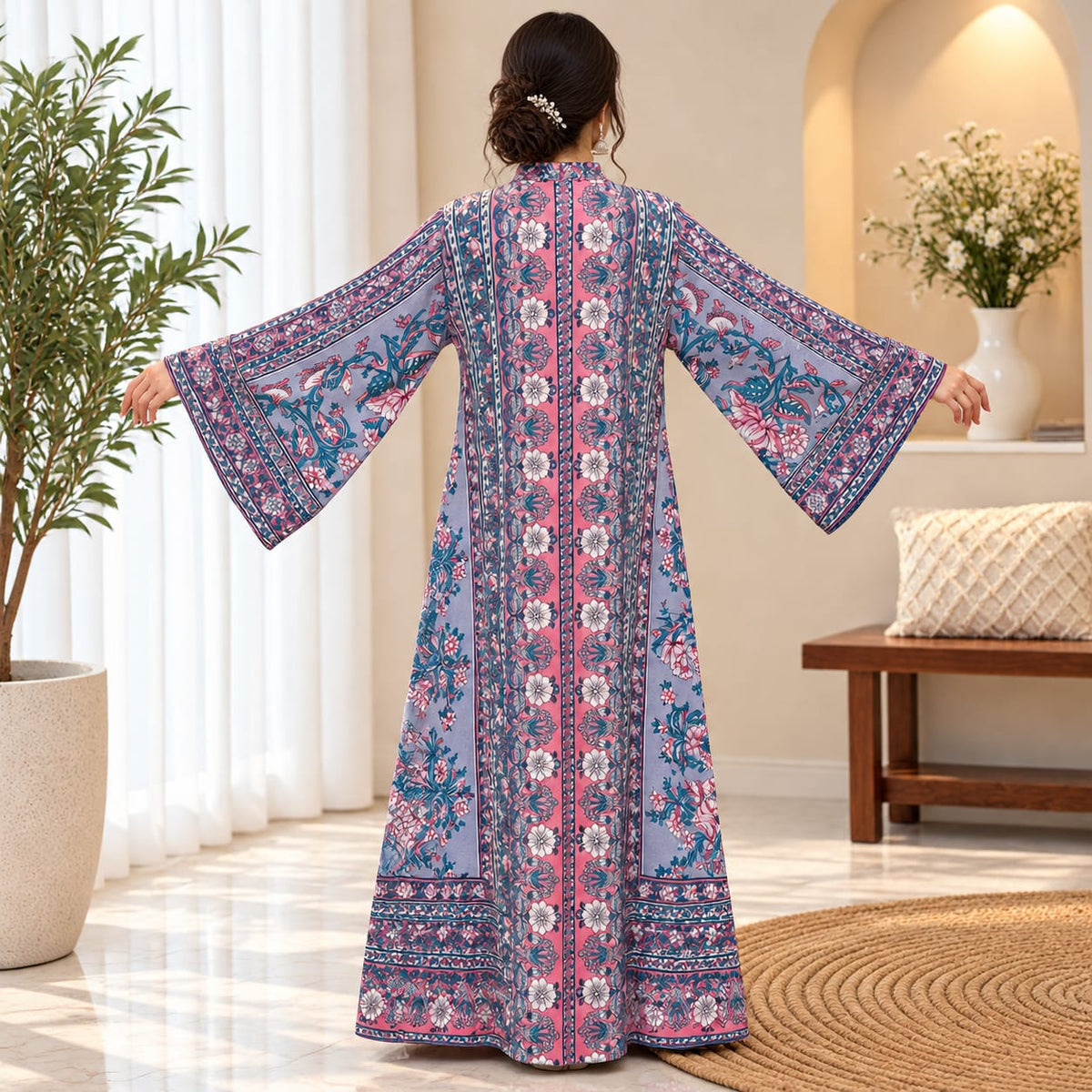 S/M Aaris Printed Cotton Long Dress Jalabiya – 57"