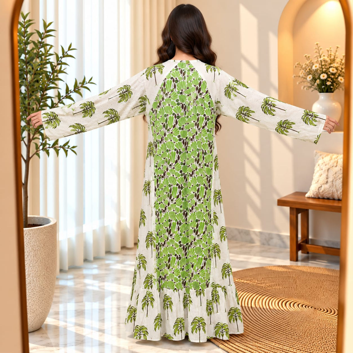L/XL Naija Printed Cotton Long Dress Jalabiya – 57