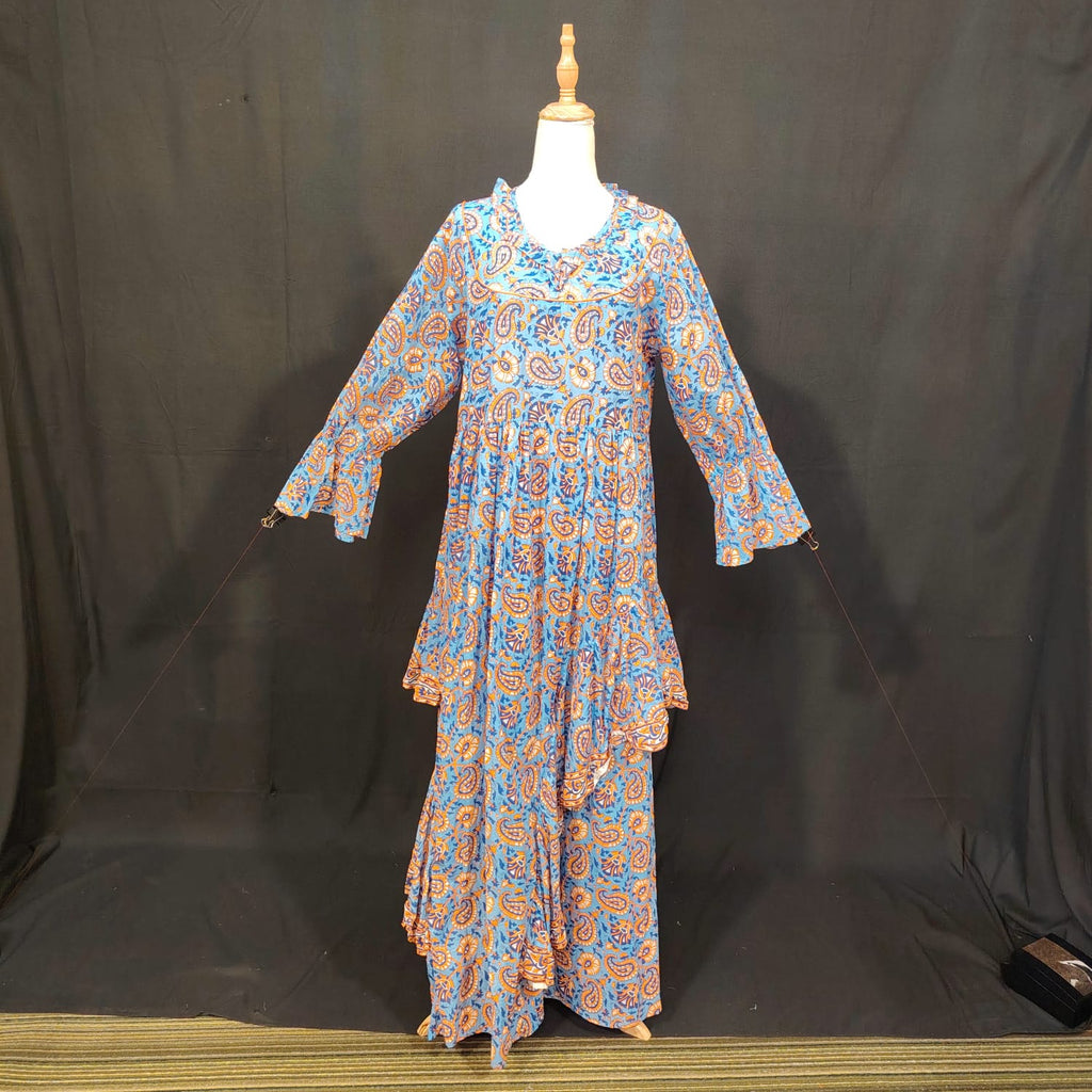 L-XL Jalila Cotton Printed Dress 57" Long Jalabiya