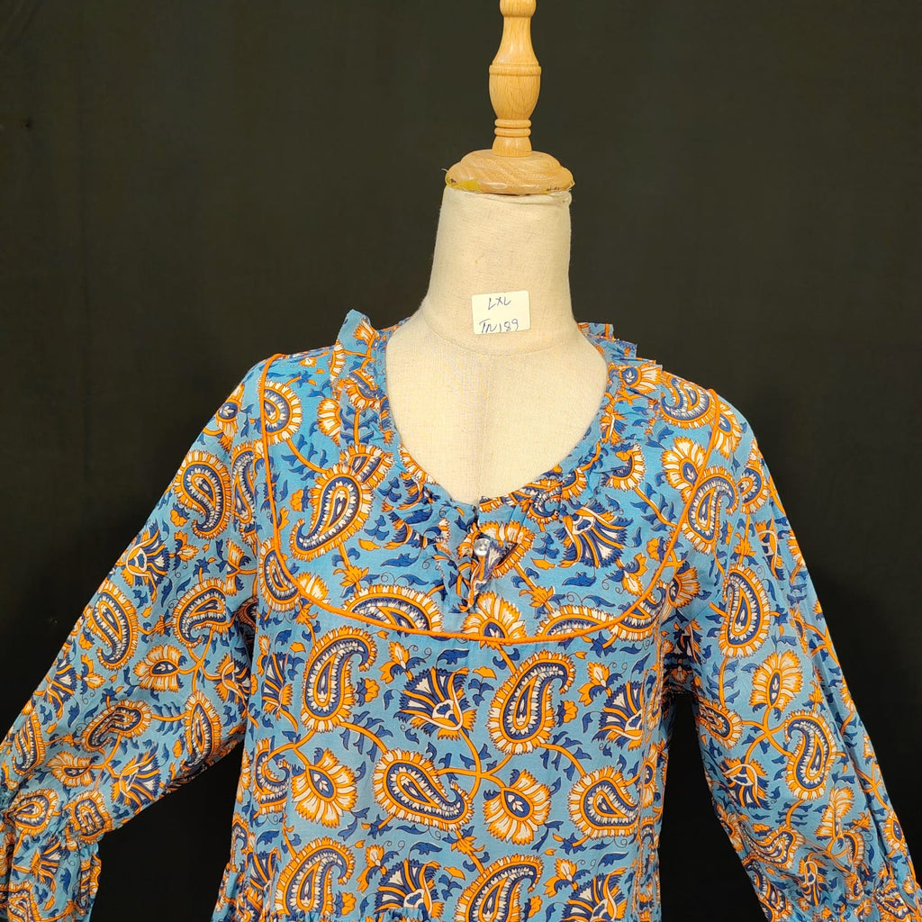 L-XL Jalila Cotton Printed Dress 57" Long Jalabiya