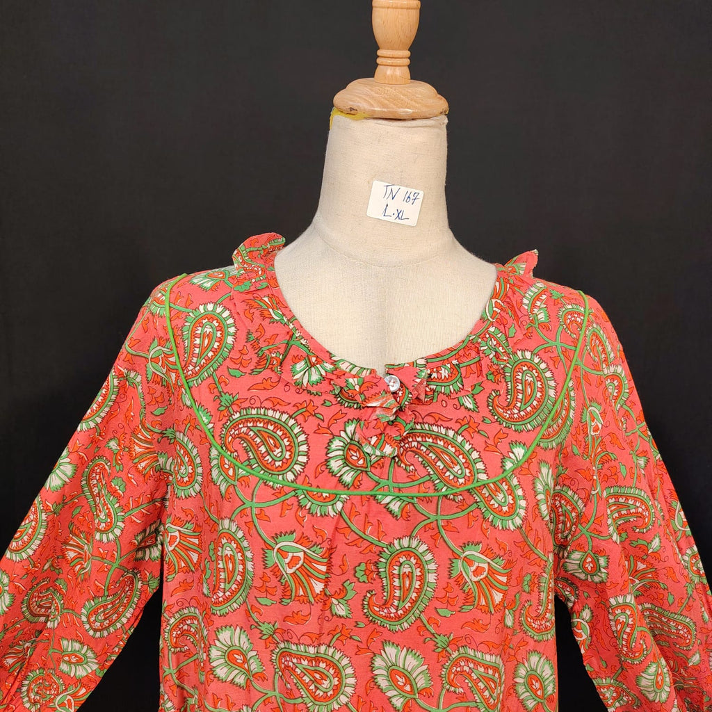L-XL Jalila Cotton Printed Dress 57" Long Jalabiya