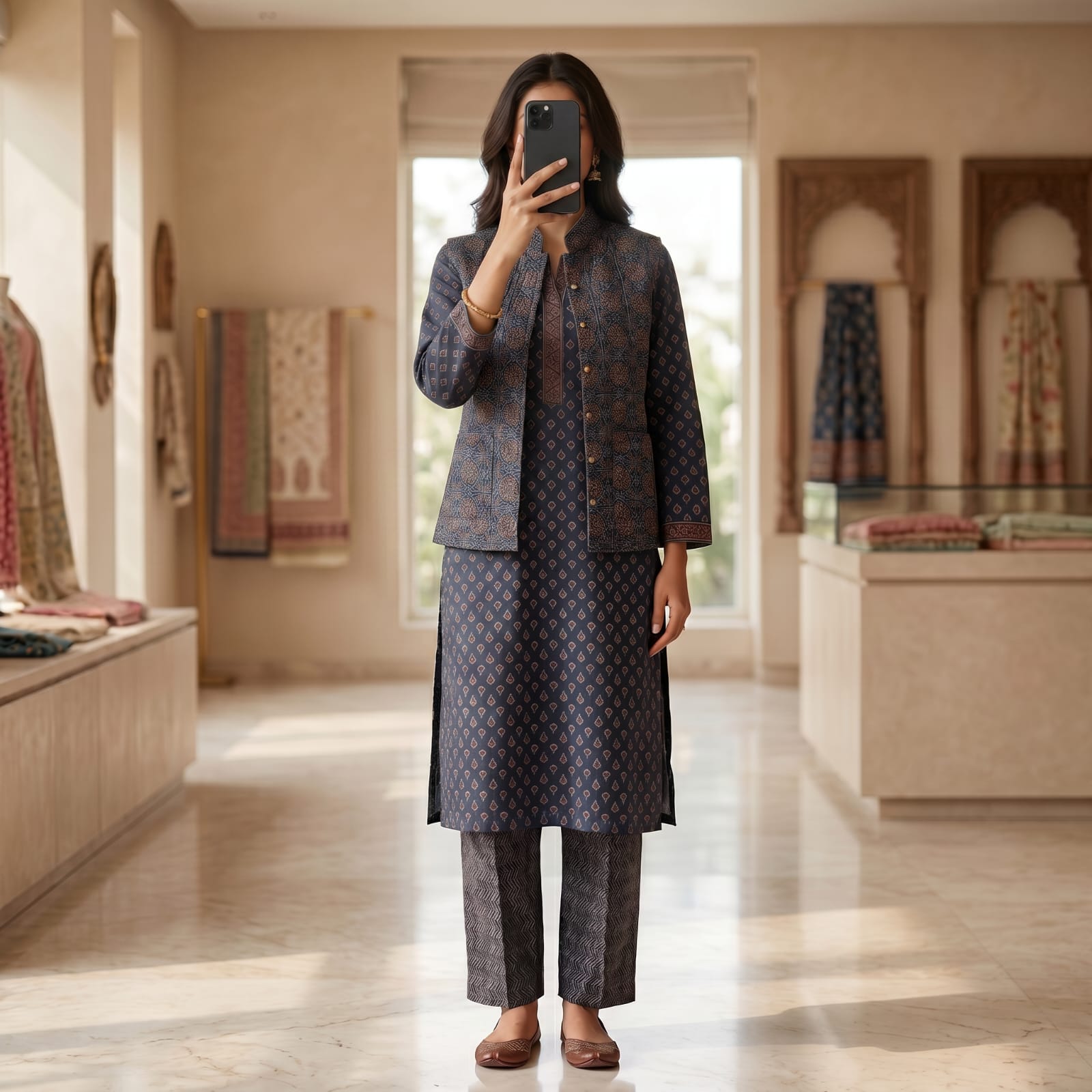 Premium Stitched Cotton Dress & Jacket 3 PCS Suit  2760