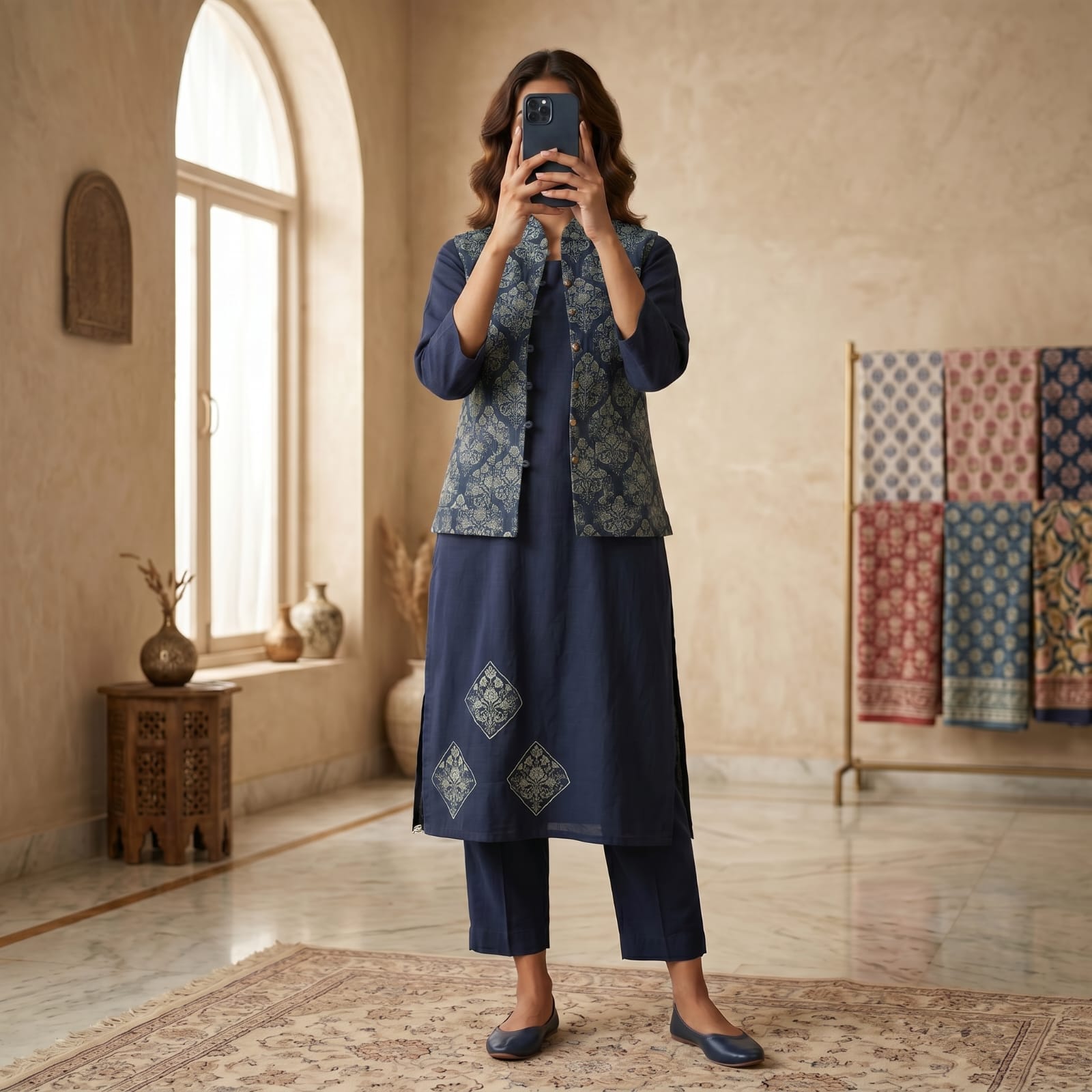 Premium Stitched Cotton Dress & Jacket 3 PCS Suit  2730