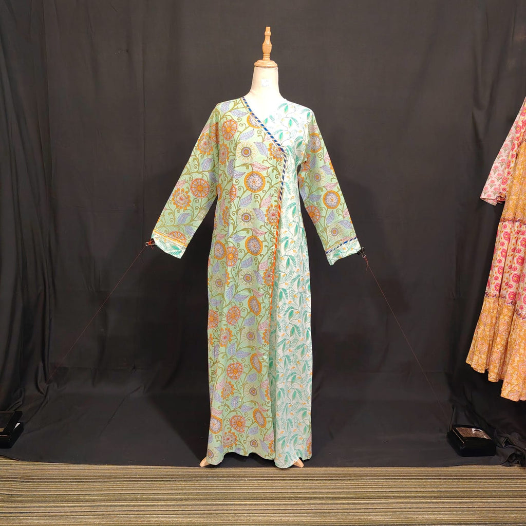 S-M Lupine Printed Cotton Dress 57" Long Jalabiya
