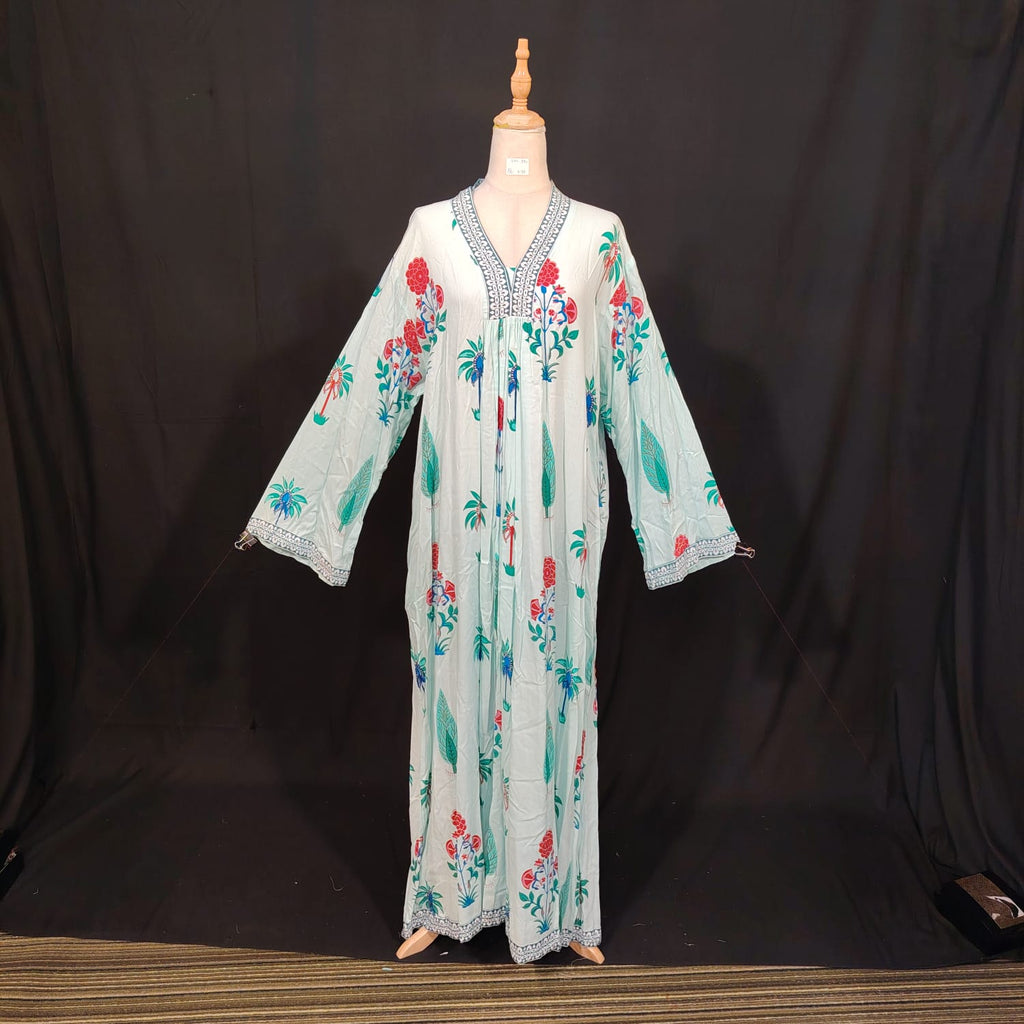 2XL-3XL Liza Printed Cotton Dress 57" Long Jalabiya