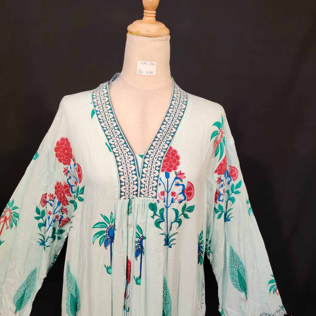 2XL-3XL Liza Printed Cotton Dress 57" Long Jalabiya