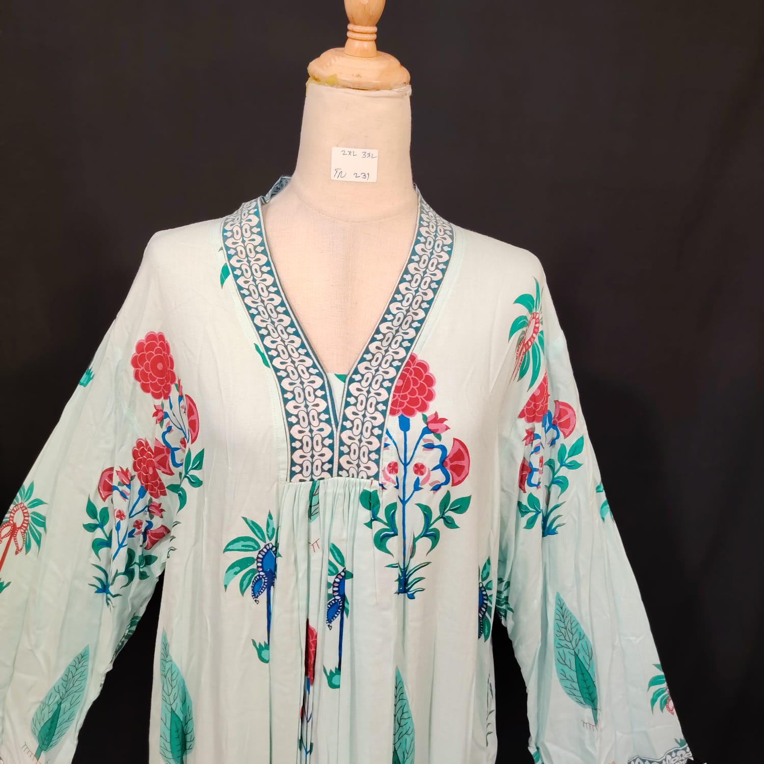 2XL-3XL Liza Printed Cotton Dress 57" Long Jalabiya