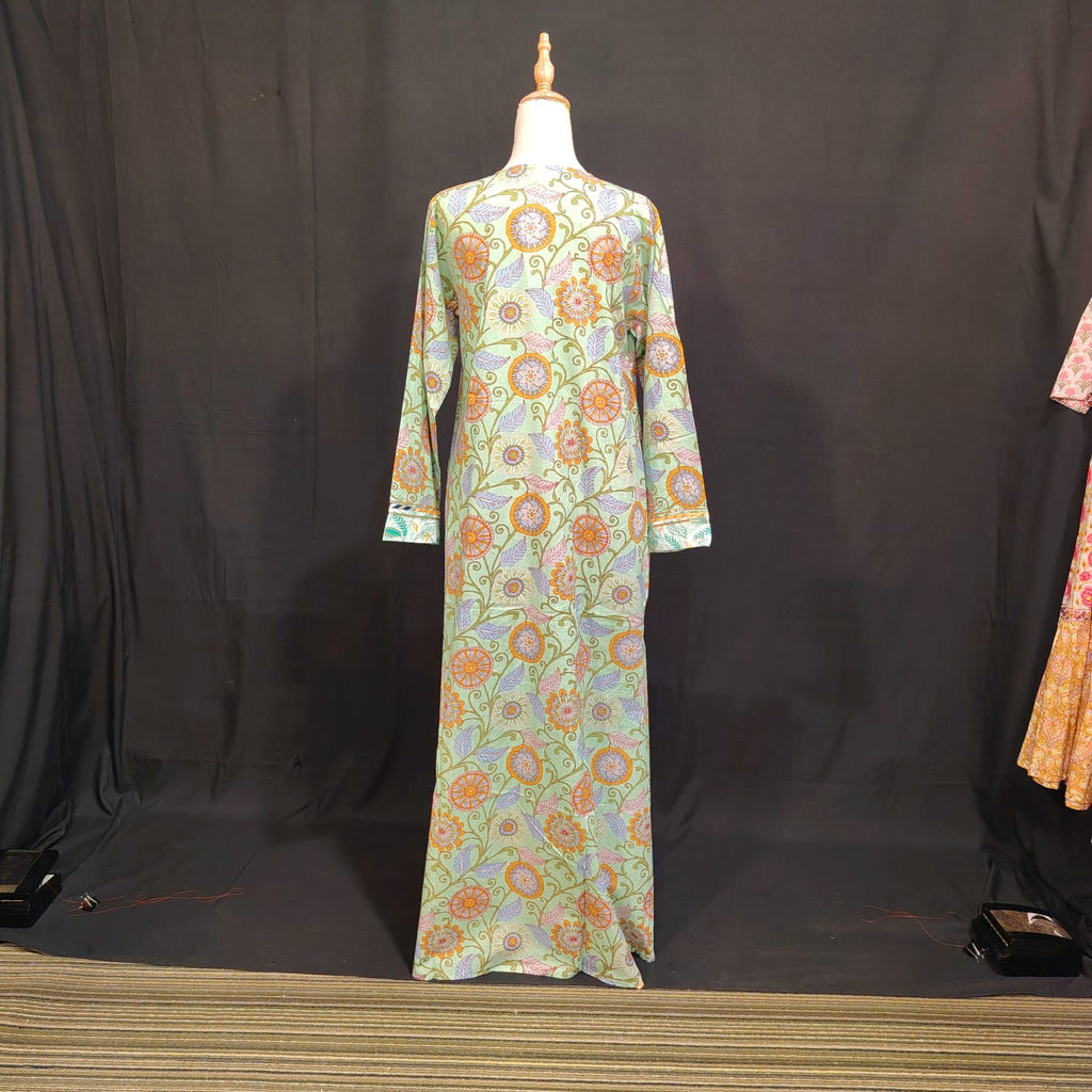 S-M Lupine Printed Cotton Dress 57" Long Jalabiya