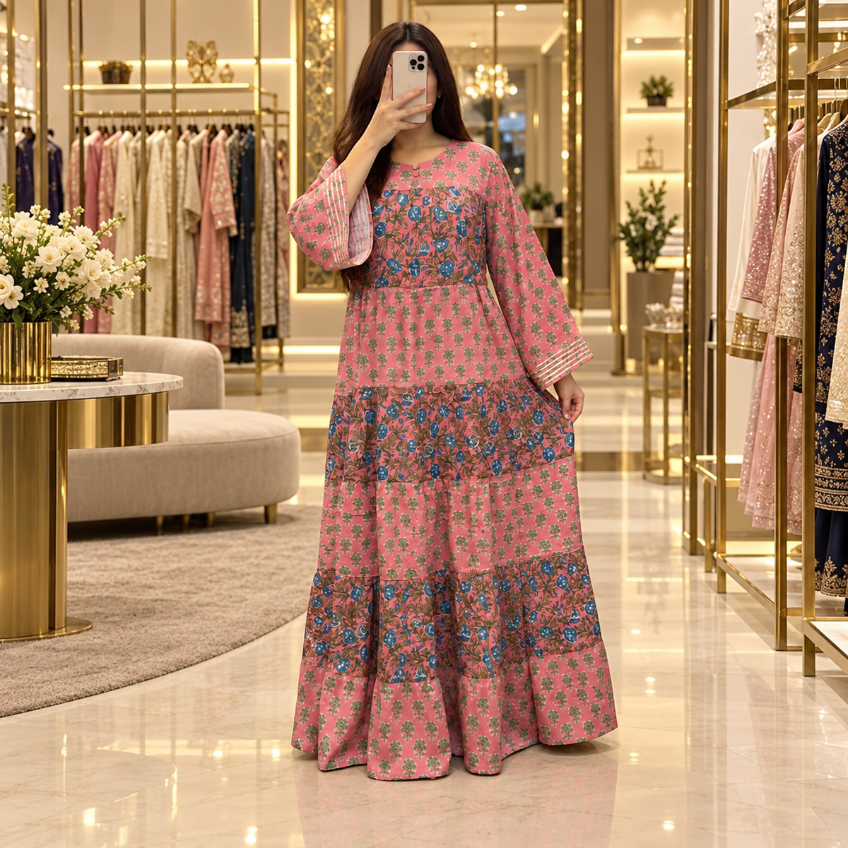 XS/S Moon Printed Cotton Long Dress Jalabiya – 54"