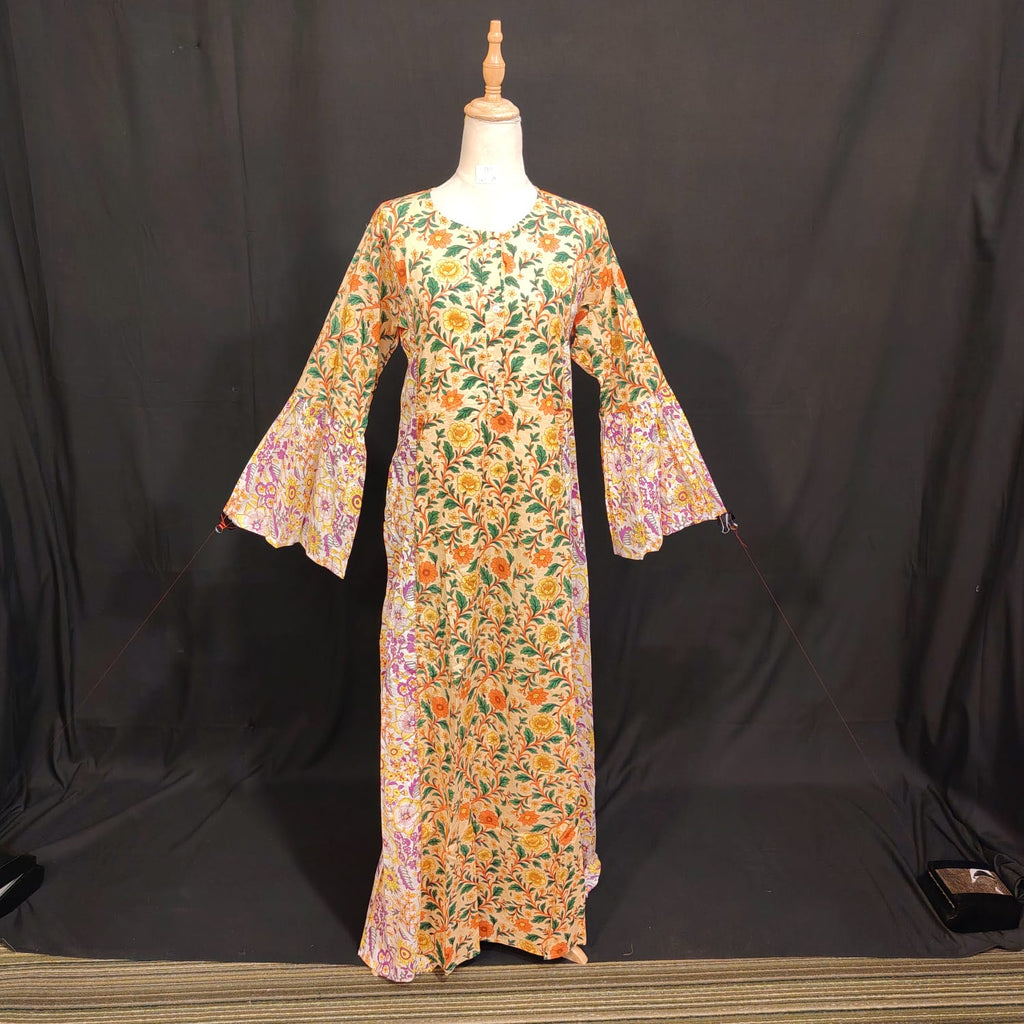 S-M Marry Printed Cotton Dress 57" Long Jalabiya
