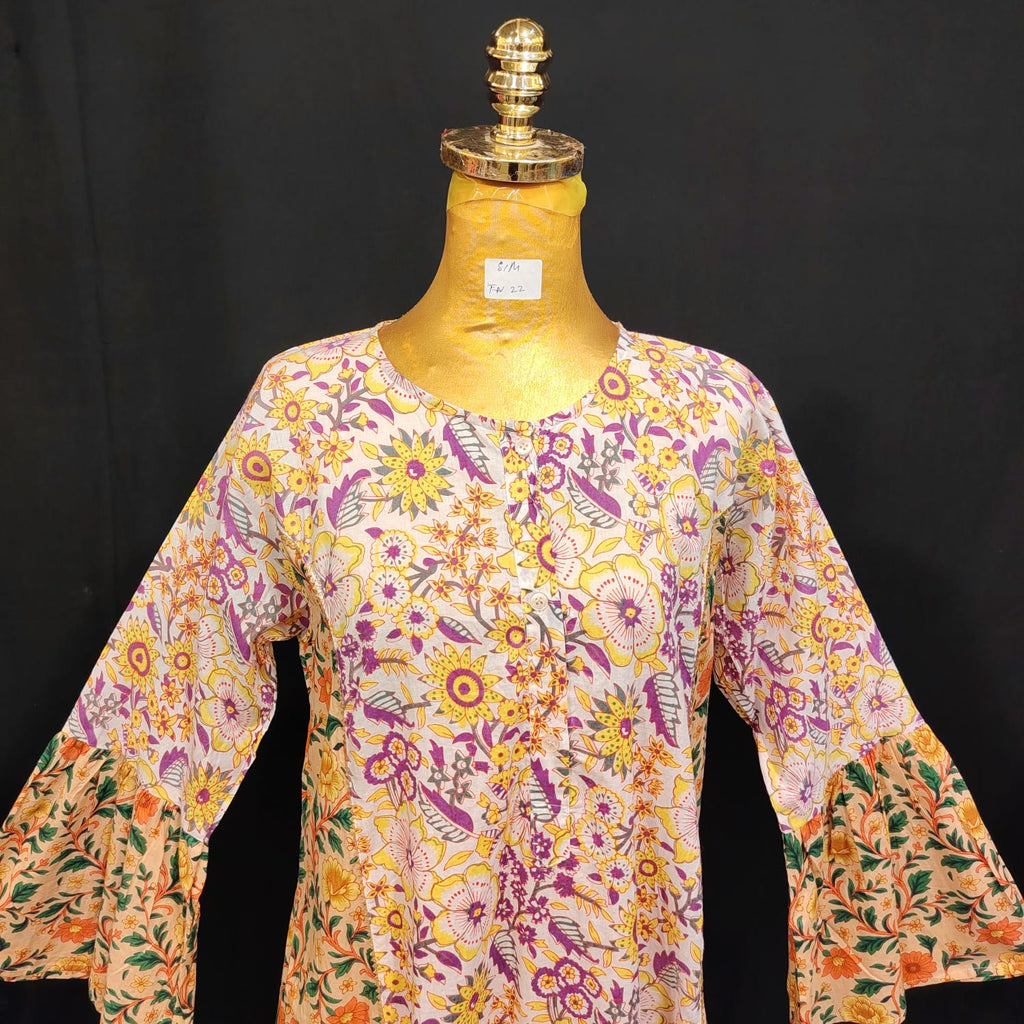 S-M Marry Cotton Printed Dress 57" Long Jalabiya